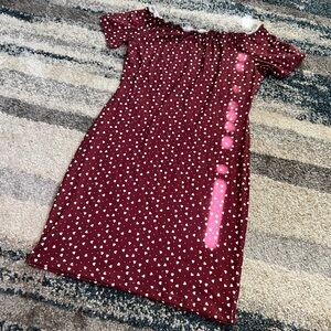 Charming Burgundy Heart Print Dress